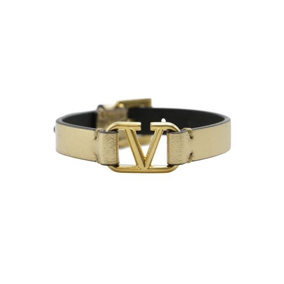 Valentino Garavani Logo Leather Bracelet - Gold - Picture 1 of 12